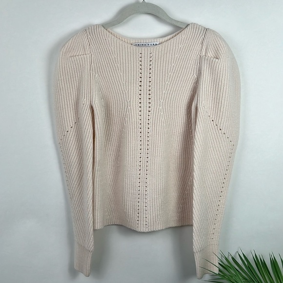NWT Trina Turk Dalhart Sweater Ecru XS Cream 100% Merino Wool - Picture 2 of 9